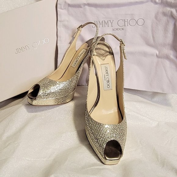 Jimmy Choo Shoes - JIMMY CHOO Champagne Glitter Holiday Heels 39